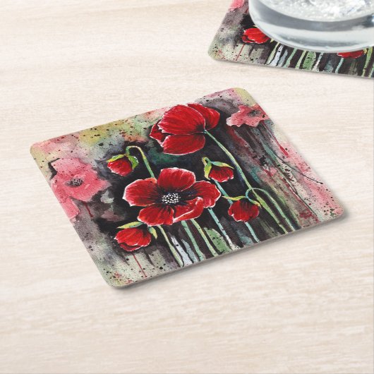 Mohnblumen in Aquarellen Rechteckiger Pappuntersetzer (angewinkelt)