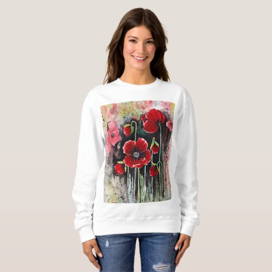 Mohnblumen in Aquarellen Sweatshirt (Vorne ganz)