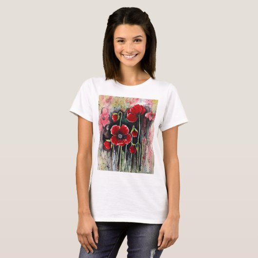 Mohnblumen in Aquarellen T-Shirt (Vorne ganz)