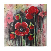 Mohnblumen in Aquarellfarben Fliese (Vorderseite)