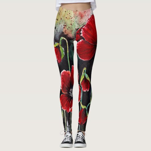 Mohnblumen in Aquarellfarben-Leggings Leggings (Vorderseite)