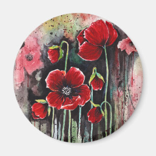 Mohnblumen in Aquarellfarben Magnet