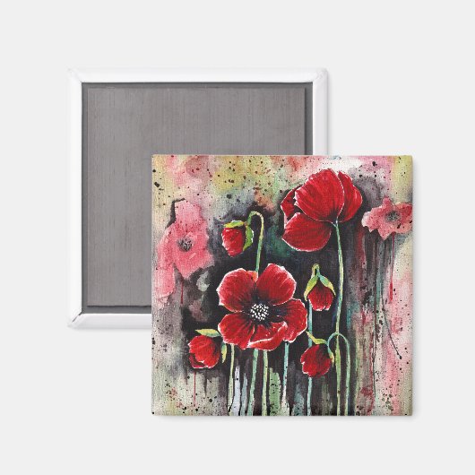 Mohnblumen in Aquarellfarben Magnet (Vorderseite/Rückseite)