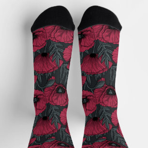 Mohnblumen in Viva Magenta Socken