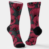 Mohnblumen in Viva Magenta Socken (Gewinkelt)