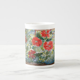 Mohnblumen - Knochen-China-Tasse Porzellantasse