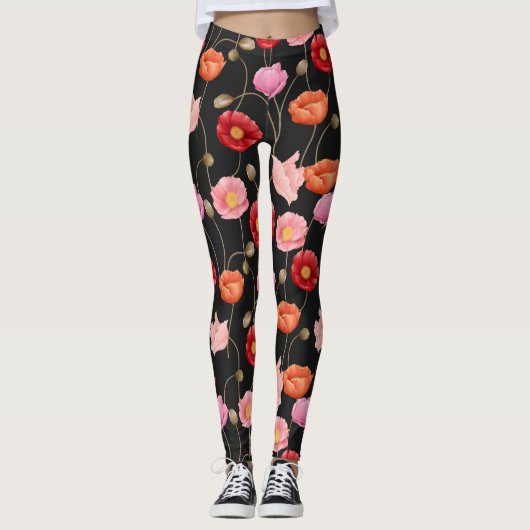 Mohnblumen-Muster Leggings (Vorderseite)
