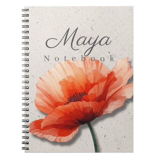 Mohnblumen-Notizbuch Name | Rotes Blumen Journal Notizblock (Vorderseite)