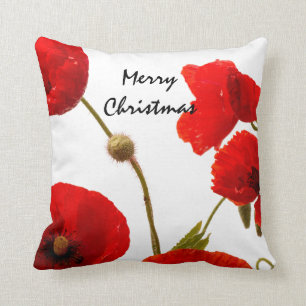 Mohnblumen Rot Floral Frohe Weihnachten Weiß Kissen