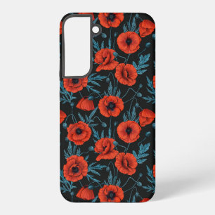 Mohnblumen, rot und blau auf schwarzem Grund Samsung Galaxy Hülle