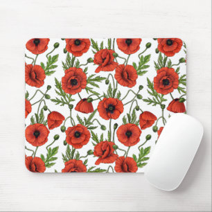Mohnblumen, rot und grün auf weiß mousepad