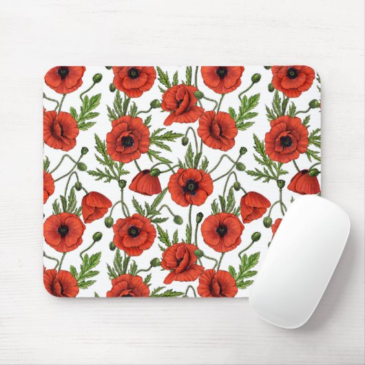 Mohnblumen, rot und grün auf weiß mousepad (Mit Mouse)