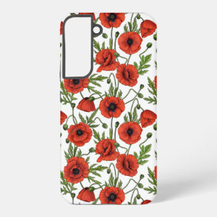 Mohnblumen, rot und grün auf weiß samsung galaxy hülle