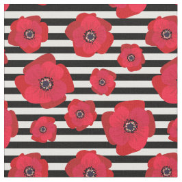 Mohnblumen u. schwarze Streifen - nahtloses Muster Stoff