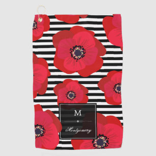 Mohnblumen u. Streifen - Monogramm Golfhandtuch