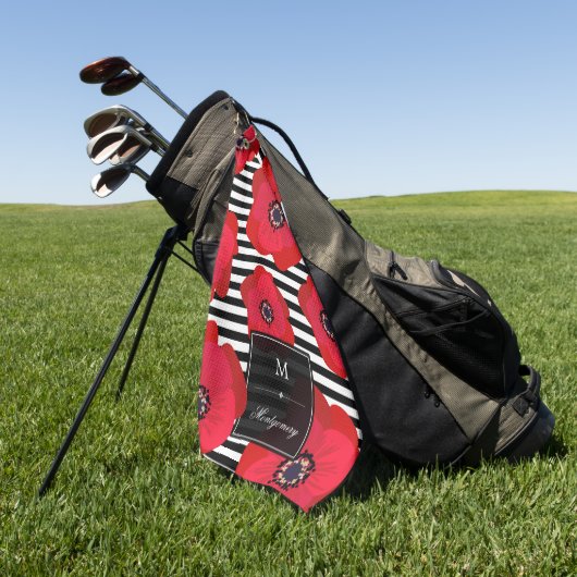 Mohnblumen u. Streifen - Monogramm Golfhandtuch (Gras)