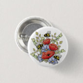 Mohnblumen und Bienen Digitale Zeichnung, Botanisc Button (Vorne & Hinten)