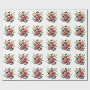 Mohnblumen und Bienen Digitale Zeichnung, Botanisc Geschenkpapier