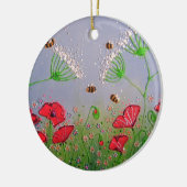 Mohnblumen und Bienen Keramik Ornament (Links)