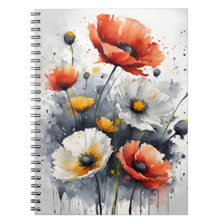 Mohnblumen und Gänseblümchen - Aquarellblumen Notizblock