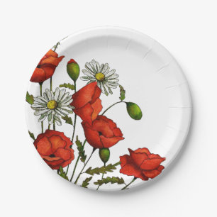 Mohnblumen und Gänseblümchen: Blumenkunst, Blume Pappteller