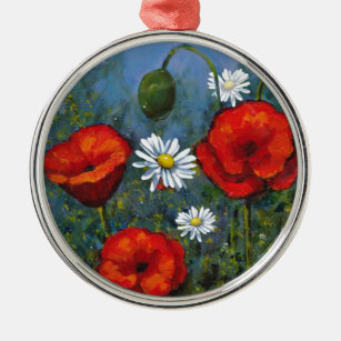Mohnblumen und Gänseblümchen: Blumenkunst, Blumen Silbernes Ornament