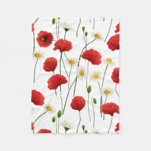 Mohnblumen und Gänseblümchen Fleecedecke