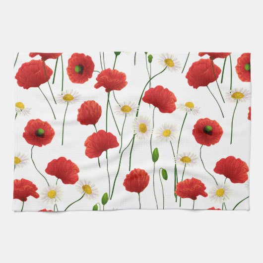Mohnblumen und Gänseblümchen Geschirrtuch (Horizontal)