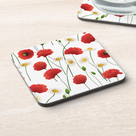 Mohnblumen und Gänseblümchen Getränkeuntersetzer (Linke Seite)