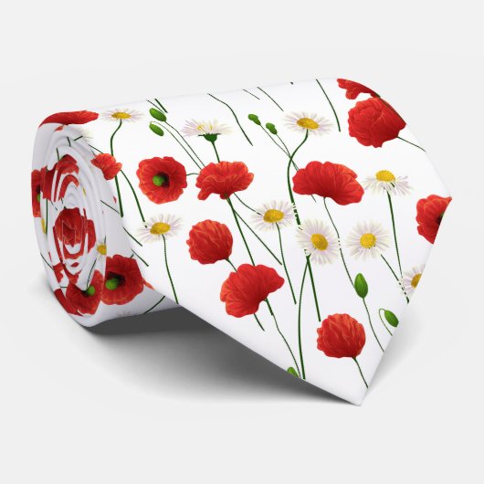 Mohnblumen und Gänseblümchen Krawatte (Gerollt)