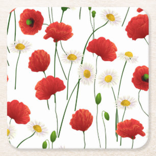 Mohnblumen und Gänseblümchen Rechteckiger Pappuntersetzer