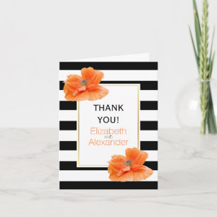 Mohnblumen und schwarz-weiße Streifen Hochzeit Dan Dankeskarte