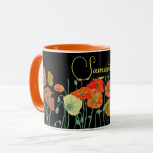 Mohnblumen-Wasserfarben-Tasse in Orange und Schwar Tasse