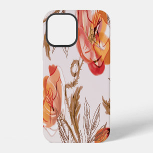 Mohnblumen-Wasserfarbmuster auf beigem Hintergrund iPhone 12 Hülle