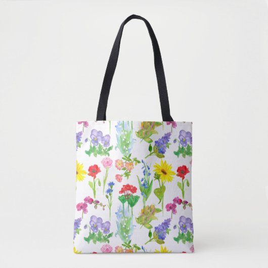 Mohnblumen Wildblumen Wasserfarbige Blume Botanisc Tasche (Vorderseite)