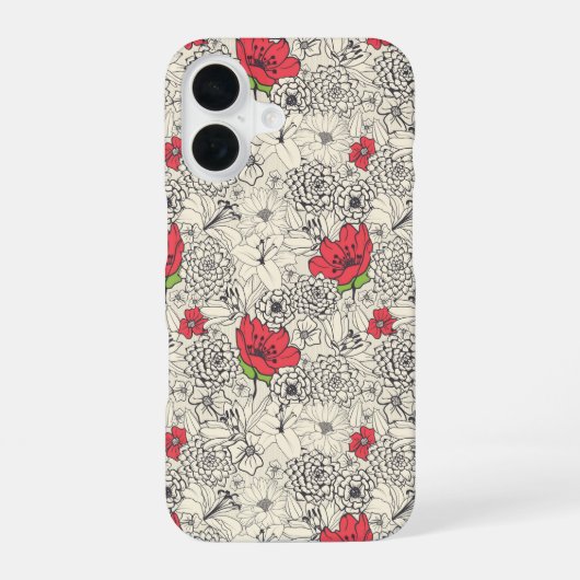 Mohnblumengarten-Muster iPhone 16 Hülle (Rückseite)