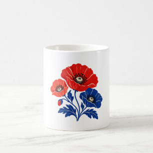 Mohnblumenstrauß in Zinnoberrot und Kobaltblau Kaffeetasse