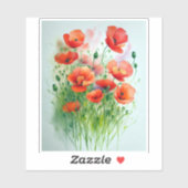 Mohnblumenwiese, Aquarell - Aufkleber (Blatt)