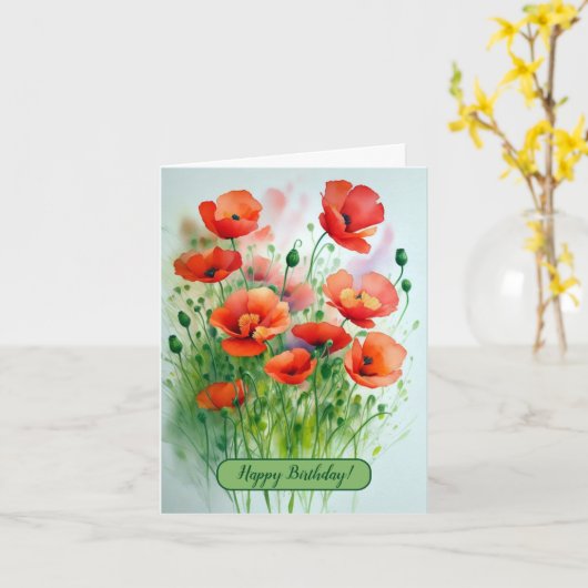 Mohnblumenwiese, Aquarell - Karte (Gelbe Blume)