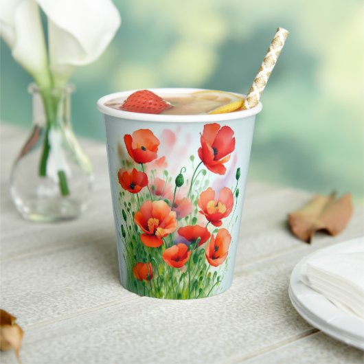 Mohnblumenwiese, Aquarell + Pappbecher (In Situ)