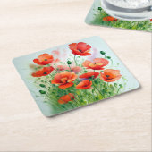 Mohnblumenwiese, Aquarell - Rechteckiger Pappuntersetzer (angewinkelt)