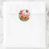 Mohnblumenwiese, Aquarell - Runder Aufkleber (Tasche)