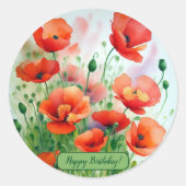 Mohnblumenwiese, Aquarell - Runder Aufkleber (Vorderseite)