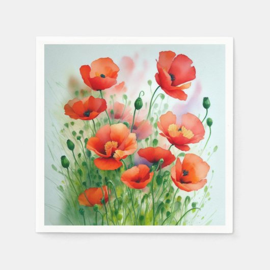 Mohnblumenwiese, Aquarell -   Serviette (Vorderseite)