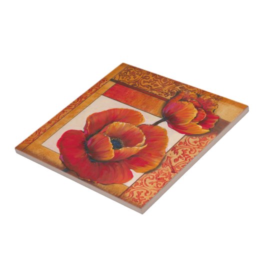 Mohnblüte auf Tan und Orange Hintergrund Fliese (Seite)