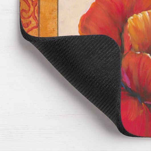 Mohnblüte auf Tan und Orange Hintergrund Mousepad (Ecke)