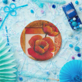 Mohnblüte auf Tan und Orange Hintergrund Pappteller (Party)