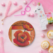 Mohnblüte auf Tan und Orange Hintergrund Pappteller (Party)