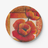 Mohnblüte auf Tan und Orange Hintergrund Pappteller (Vorderseite)