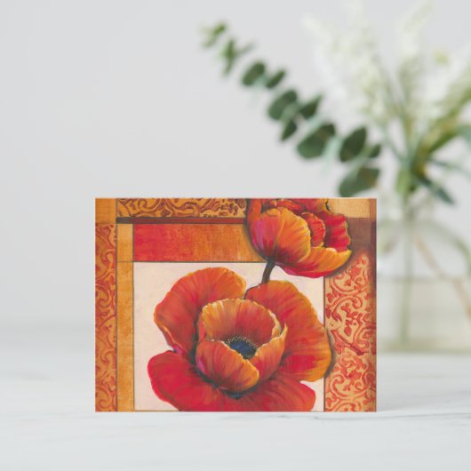 Mohnblüte auf Tan und Orange Hintergrund Postkarte (Stehend Vorderseite)